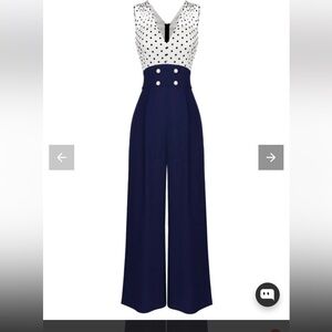 Elegant Navy and White Polka Dot Jumpsuit 1930s style